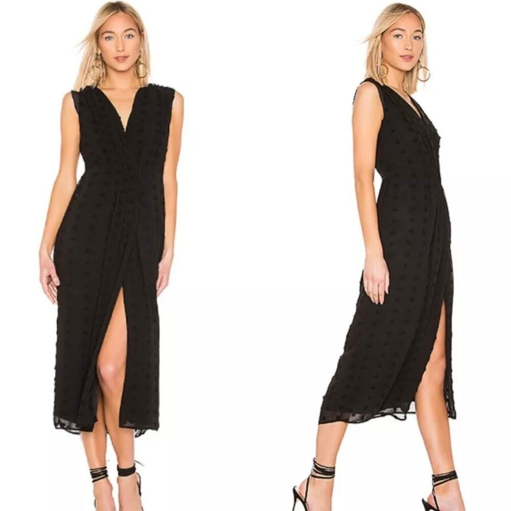 L'ACADEMIE Nicola Swiss Dot Midi Dress Black Medium M